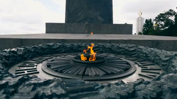 Memorial till okända soldater dog under andra världskriget med evig eld — Stockvideo