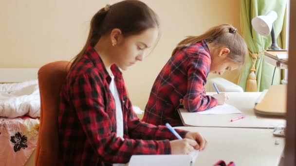 Vidéo 4k de deux adolescentes faisant leurs devoirs dans la chambre — Video