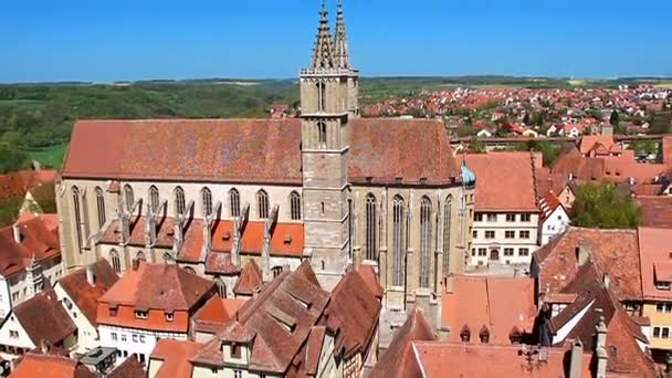 Footage of old european town with red roof tops from high point — Stock Video