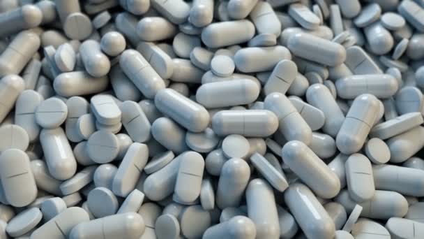 3D CGI footage of camera slowly moving over heaps of pills, tablets and medicines — Stock Video