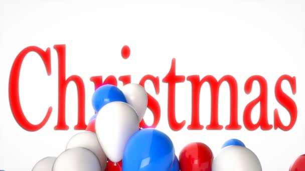 3D CGI vídeo de balões coloridos voando sobre o Natal palavra. Imagens perfeitas para férias de inverno e celebrações — Vídeo de Stock
