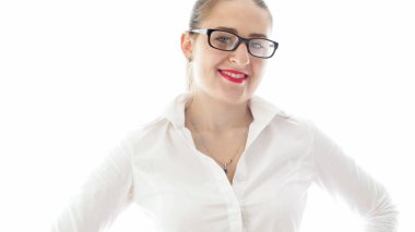 Beyaz gömlekli güzel genç Sekreteri izole portresi