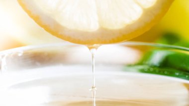 Portre resim limon suyu fincan çay limon dilimi üzerinden akan