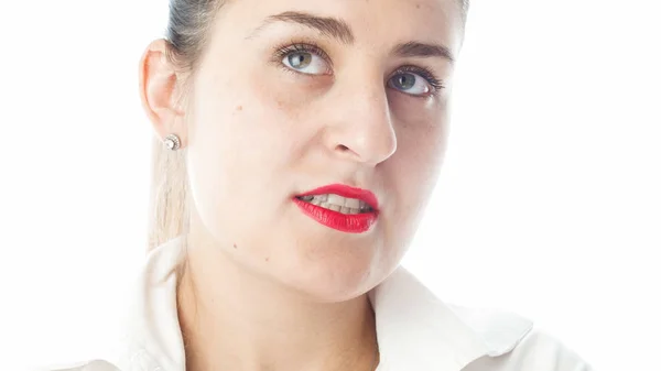 Close-up isolado retrato de pensativo jovem mulher — Fotografia de Stock