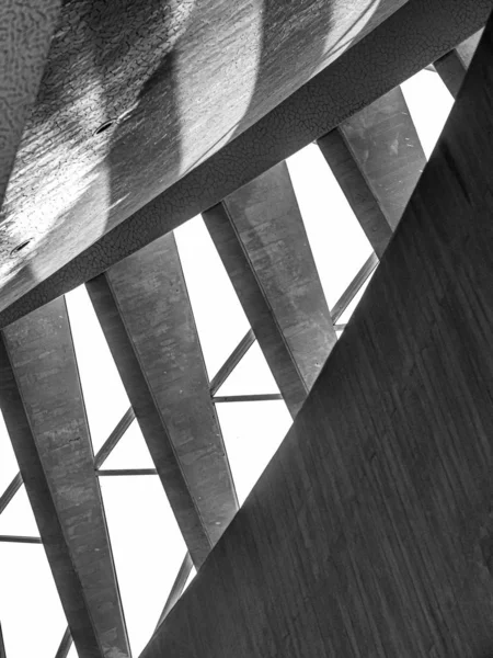 Black and white abstract closeup image of concrete and metail stairs at modern building — Stock Photo, Image