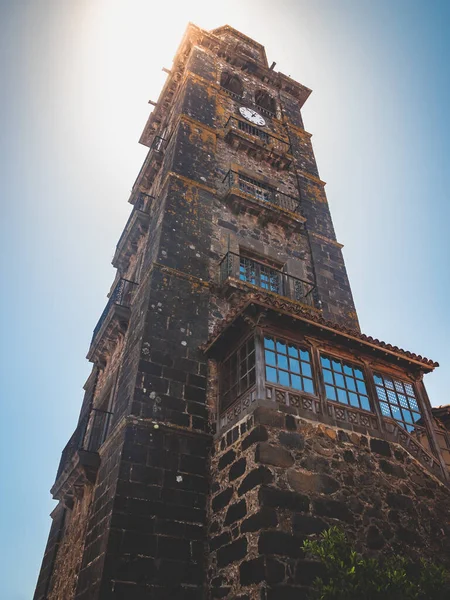 Toned image of old stone clock tower in San Cristobal de La Laguna, Tenerife — Stock Photo, Image