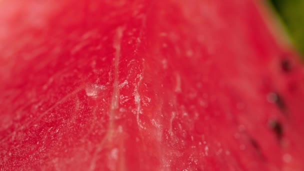 Makro-4k-Dolly-Video einer Kamera, die sich entlang frisch geschnittener reifer Wassermelonen bewegt. Perfekte abstrakte Aufnahme für Bio-Lebensmittel und gesunde Ernährung. Nahaufnahme von Früchten — Stockvideo
