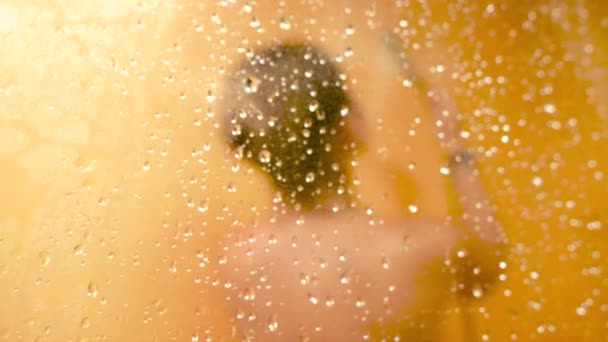 Closeup 4k footage of sexy young woman with long hair washing in shower — Stock Video