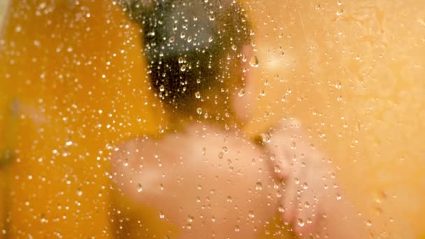 Closeup 4k video of sexy naked woman caressing and touching her body while washing in shower — Αρχείο Βίντεο