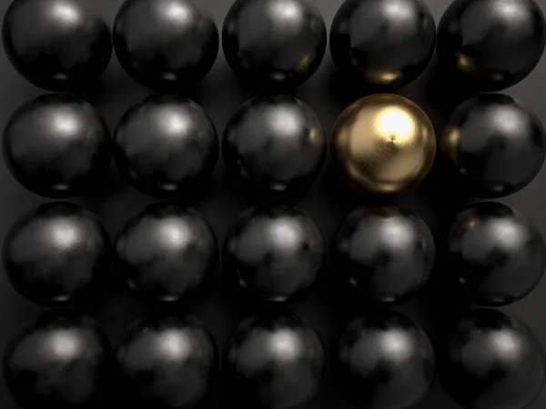 Render One Golden Ball Black Plastic Ball Concept Leadership Diversity — Stock Photo, Image