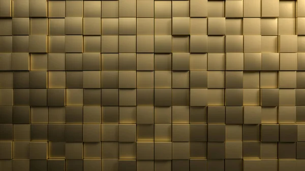 3D-Rendering von goldenen Metallwürfeln oder Fliesen an der Wand. Perfekte Illustration, um Ihren Text oder Ihr Objekt zu platzieren. Hintergrund mit Kopierraum im minimalistischen Stil. Minimalistischer Hintergrund — Stockfoto