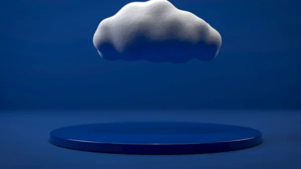 Cute Fluffy Cloud Flying Blue Stage Podium Pedestal Blue Studio — Stock Photo, Image