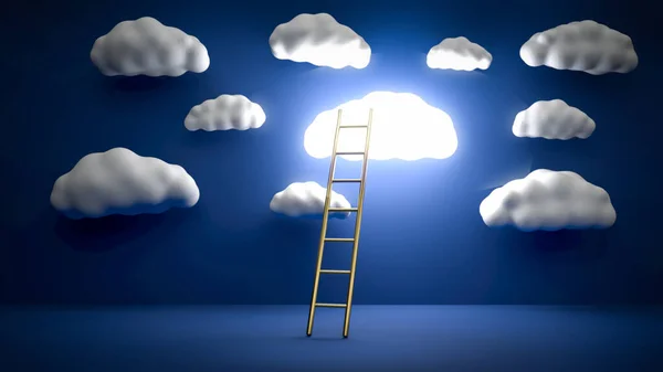 Escalera Dorada Que Conduce Una Nube Brillante Sobre Fondo Azul —  Fotos de Stock