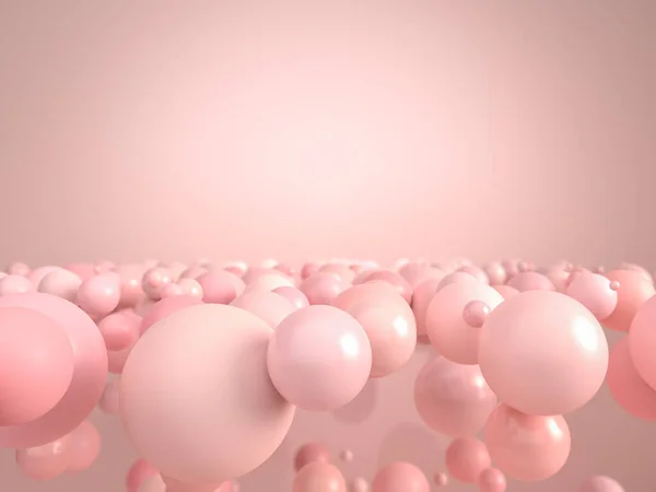Roze Bellen Bollen Vliegen Zweven Roze Papieren Achtergrond Studio Weergave — Stockfoto