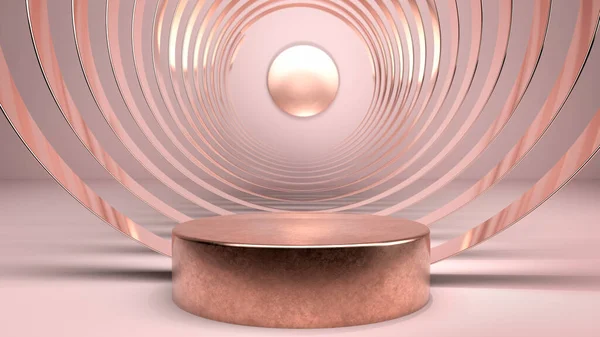 Abstract Image Golden Stage Podium Pedestal Copper Rings Pink Paper — Stock Photo, Image