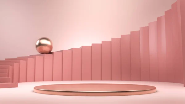 Abstract Cosmetische Achtergrond Met Roze Trappen Gouden Podium Podium Sokkel — Stockfoto