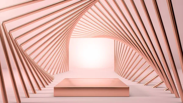 Abstract Beeld Van Gouden Podium Podium Sokkel Geometrische Gouden Tunnel — Stockfoto