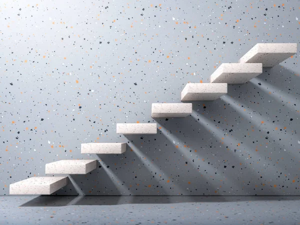 Modern Mekanda Gri Terazzo Duvarında Beyaz Taş Merdivenler Büyümesi Ilerleme — Stok fotoğraf