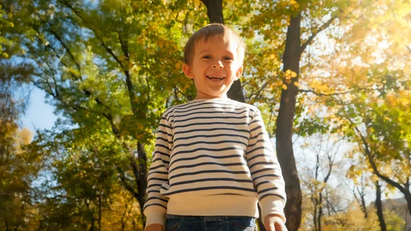 Portrait de garçon souriant heureux regardant la caméra dans le parc d'automne — Photo