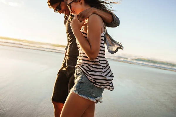 Beautiful woman with boyfriend walking — Stock Photo, Image