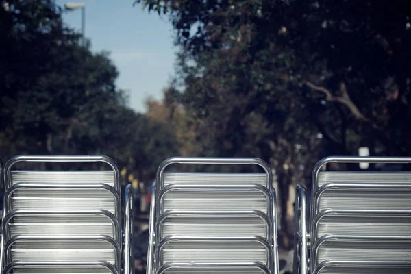 Metal chairs stacked — Stock Photo, Image