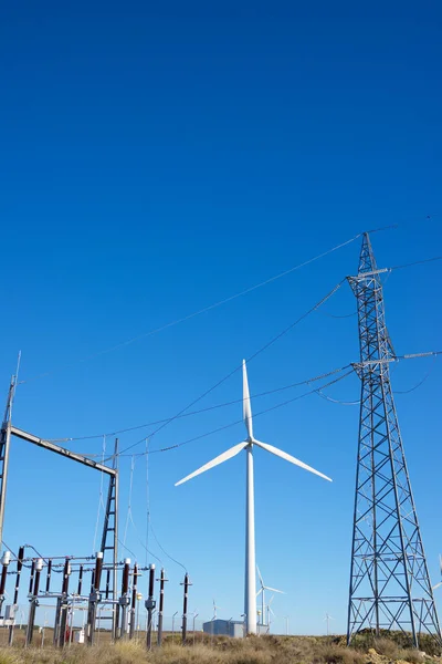 Molinos Viento Subestación Eléctrica Provincia Huesca Aragón España —  Fotos de Stock