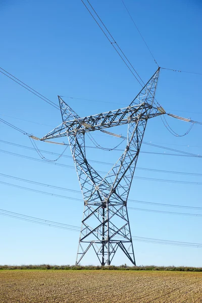 Linha Energia Céu Limpo Província Zaragoza Aragão Espanha — Fotografia de Stock