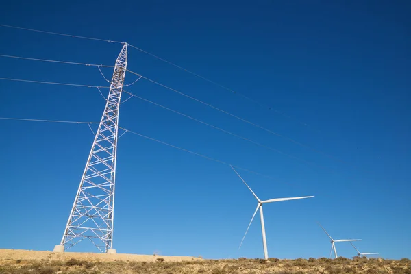 Wiatraki Produkcji Energii Elektrycznej Prowincja Saragossa Aragon Hiszpanii — Zdjęcie stockowe