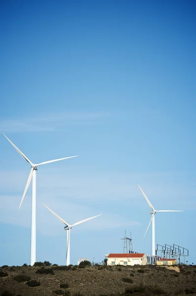 Windmills and electrical substation, Huesca province, Aragon in Spain.