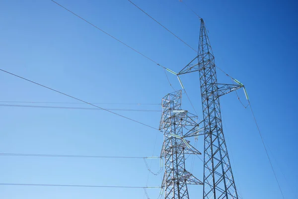 Linha Energia Céu Limpo Província Zaragoza Aragão Espanha — Fotografia de Stock