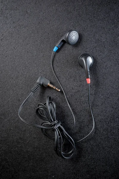 Small Headphones Black Table — Stock Photo, Image