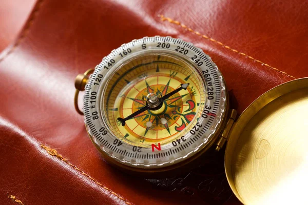 Vintage Compass Leather Surface — Stock Photo, Image
