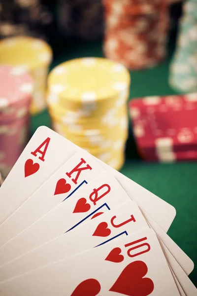 View Gaming Table Royal Flush Cards — Stock Photo, Image