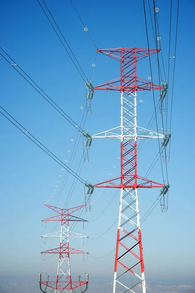 Linea Elettrica Cielo Limpido Nella Provincia Saragozza Aragona Spagna — Foto Stock