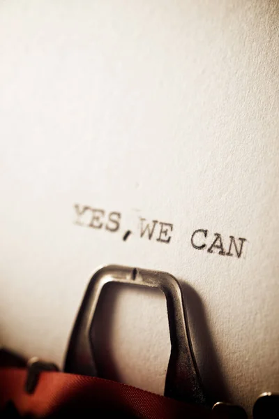 Frase Sim Podemos Escrito Com Uma Máquina Escrever — Fotografia de Stock