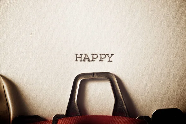 Word Happy Written Typewriter — Stock Photo, Image