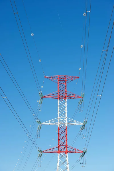 Linea Elettrica Cielo Limpido Nella Provincia Saragozza Aragona Spagna — Foto Stock