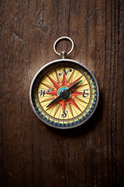 Ahşap bir masada klasik bir pusula.