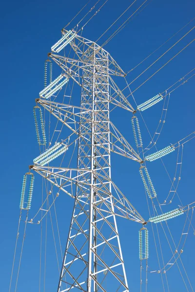 Línea Eléctrica Cielo Despejado Zaragoza Aragón España — Foto de Stock