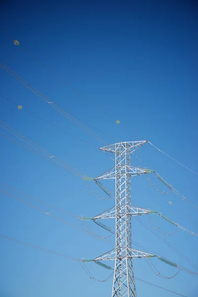 Linha Energia Céu Limpo Província Zaragoza Aragão Espanha — Fotografia de Stock