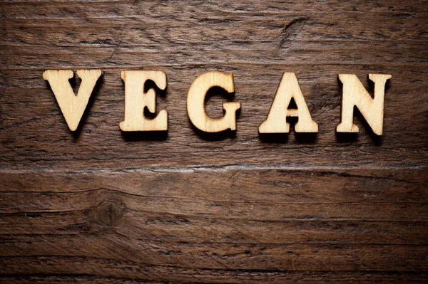 Veganes Wort Auf Holztisch — Stockfoto
