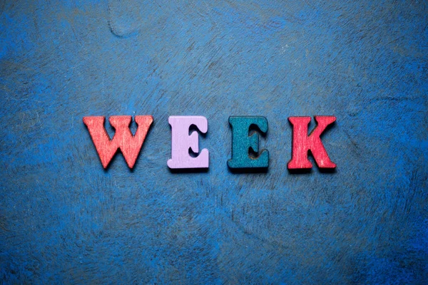 Palabra Semana Una Mesa Azul — Foto de Stock