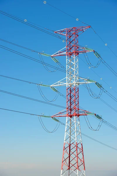 Elektrické Vedení Jasná Obloha Provincii Zaragoza Aragon Španělsku — Stock fotografie