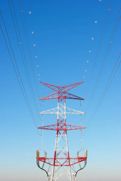 Linea Elettrica Cielo Limpido Nella Provincia Saragozza Aragona Spagna — Foto Stock