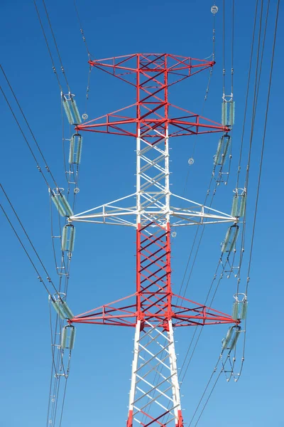 Elektriciteitsleiding Heldere Hemel Zaragoza Aragon Spanje — Stockfoto
