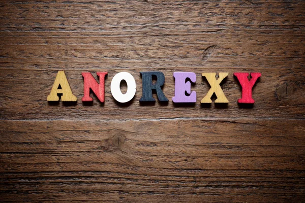 Palabra Anorexia Una Mesa Madera — Foto de Stock