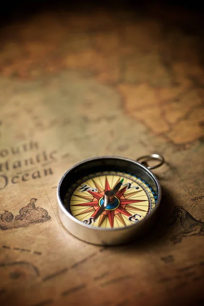 Boussole Vintage Ancienne Carte Navigation — Photo