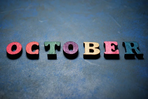 October Word Blue Table — Stock Photo, Image