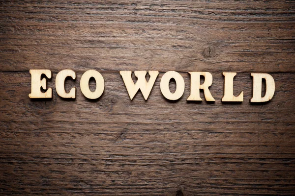 Eco Världens Text Ett Träbord — Stockfoto