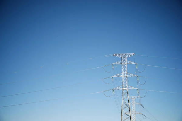 Linha Energia Céu Limpo Província Zaragoza Aragão Espanha — Fotografia de Stock